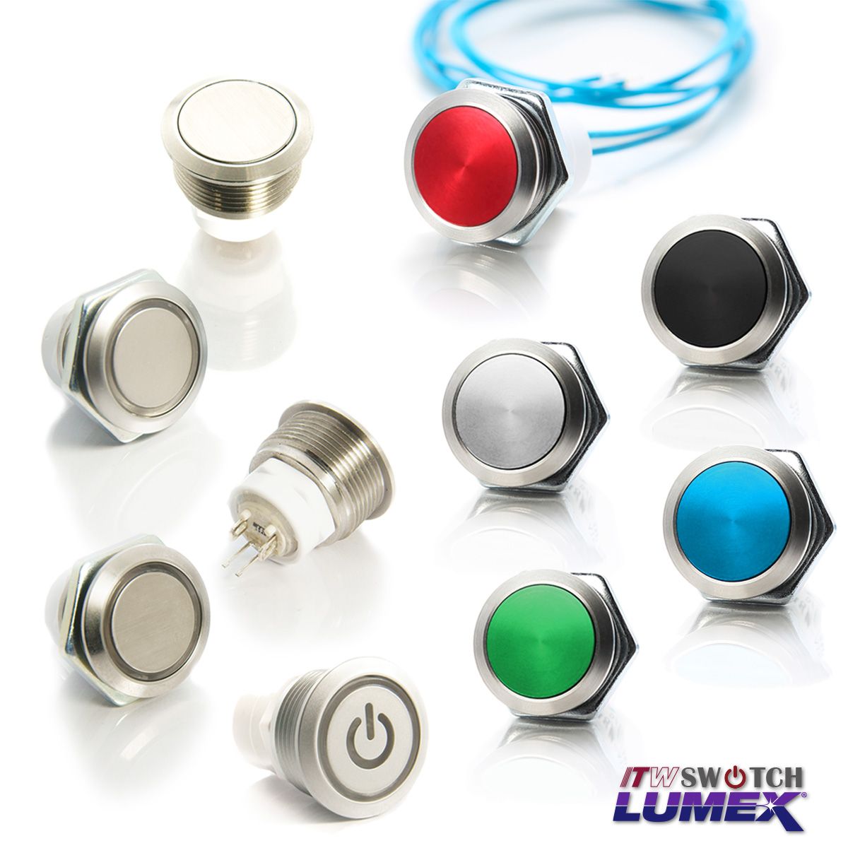 ITW Lumex Switchoferă întrerupătoare cu buton cu diferite opțiuni de design, toate având o decupare a panoului de 19 mm.